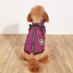 Pet Warm Dog Cotton-padded Clothes Fleece-lined Thickened Reflective Gallus (Option: Purple-S)