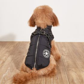 Pet Warm Dog Cotton-padded Clothes Fleece-lined Thickened Reflective Gallus (Option: Black-S)