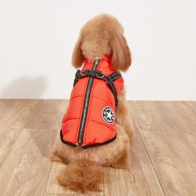 Pet Warm Dog Cotton-padded Clothes Fleece-lined Thickened Reflective Gallus (Option: Red-S)